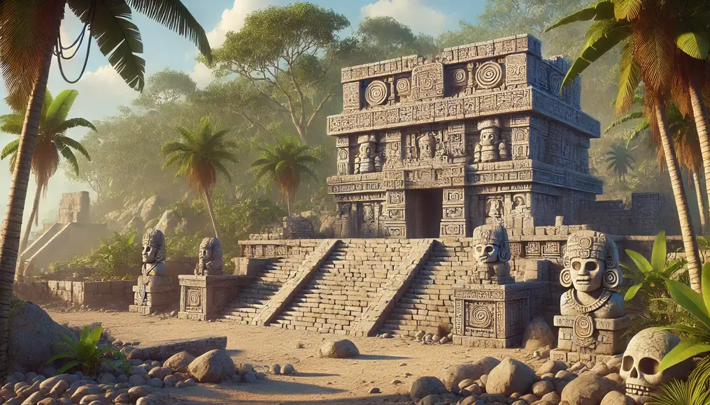 Ruins of an Olmec temple highlighting its detailed structure