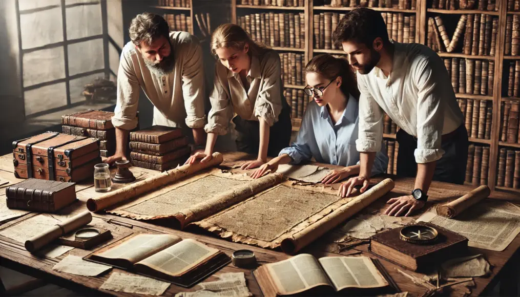 Archaeologists examining ancient manuscripts detailing the legend of the lost fleet