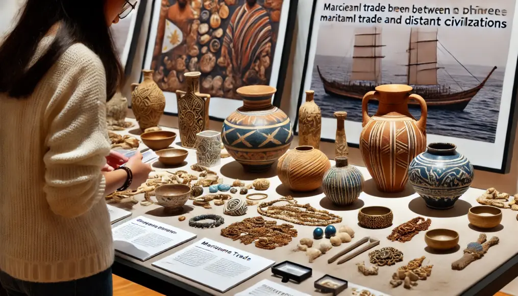 Ancient ceramics and artifacts displayed, indicating historical trade beyond local boundaries