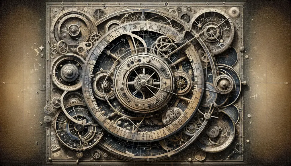 An image illustrating how the Antikythera Mechanism represents a fusion of astronomy and mathematics. The intricate gears demonstrate its ability to calculate celestial movements