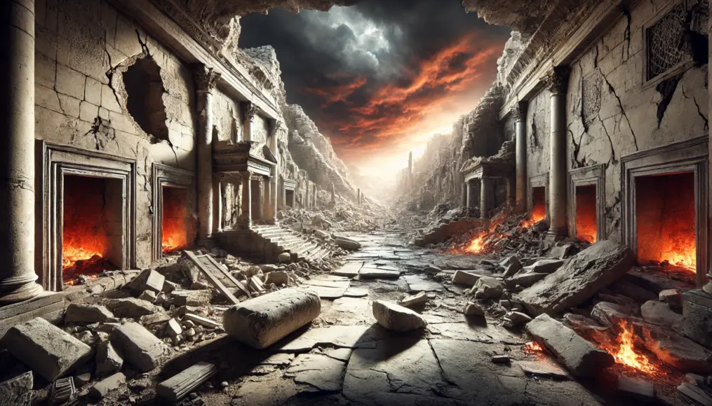 Archaeological evidence suggesting catastrophic events in ancient cities