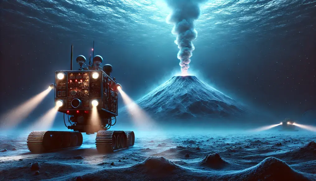 A deep-sea exploration vehicle observing a cold volcano