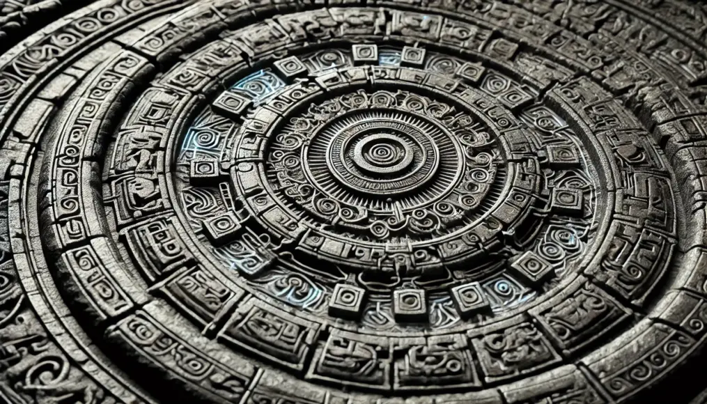 Intricate carvings on the Dropa Stones. The symbols are finely detailed and may serve as a medium for transmitting information.