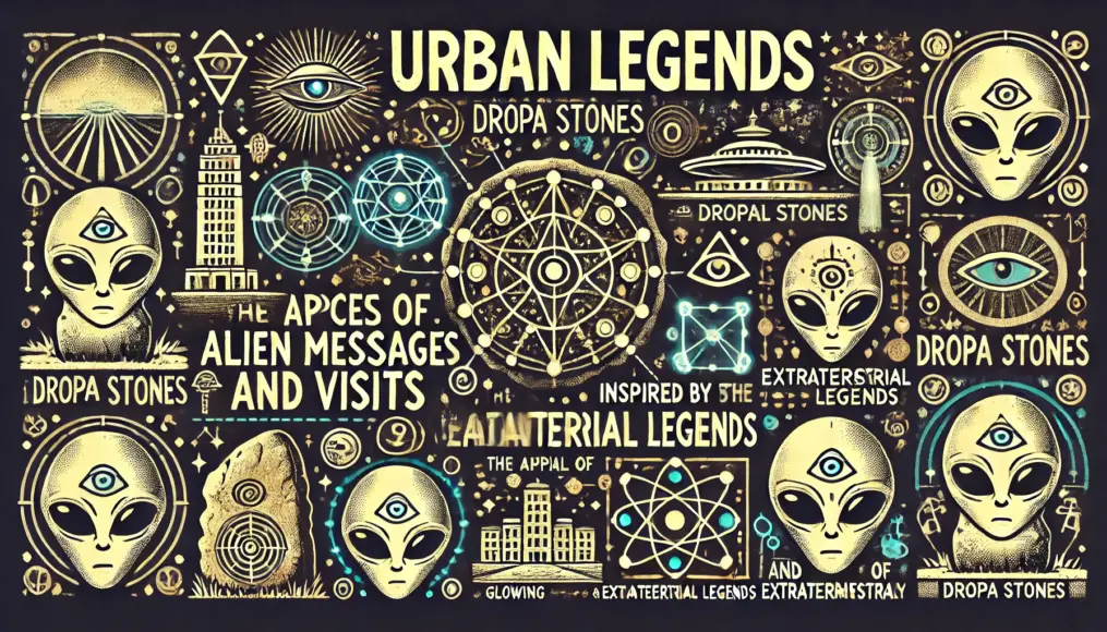 The appeal of urban legends inspired by the Dropa Stones. Depicting traces of alien messages and visits.