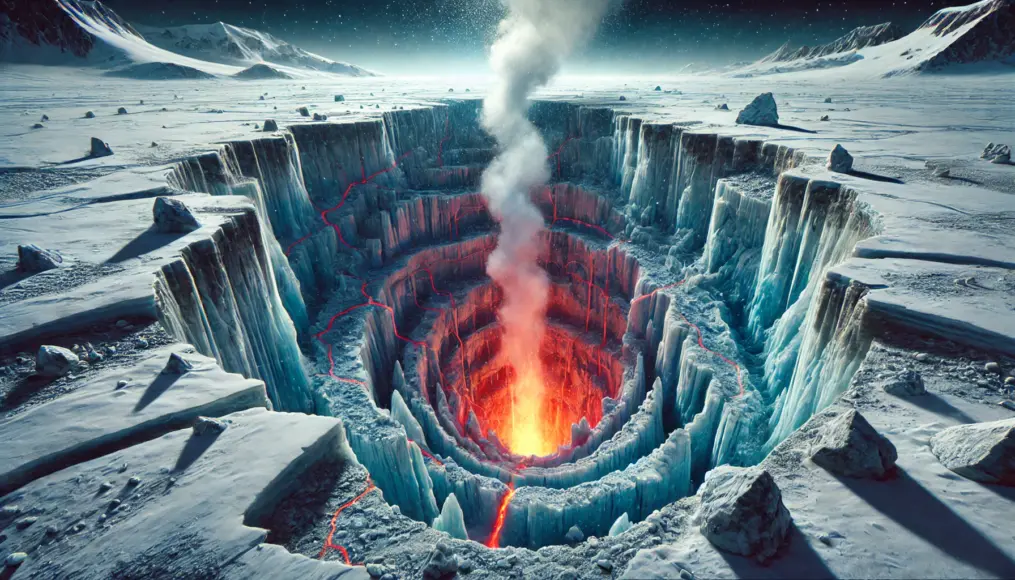 A scientific diagram illustrating geothermal activity beneath Antarctica and its role in cavity formation