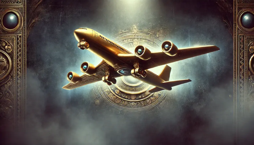 An artistic rendering comparing the Golden Jet's shape with imagined flying objects