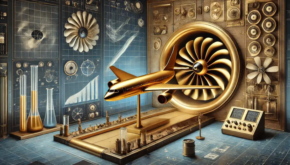 An imagined recreation of the Golden Jet model being tested in a wind tunnel