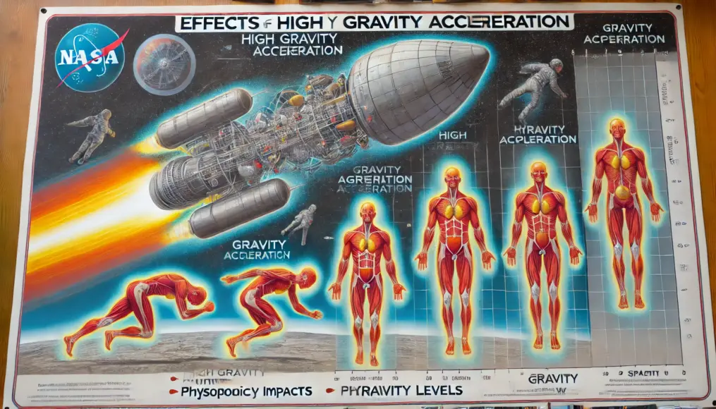 高い重力加速度が乗組員の身体に与える影響を示す図