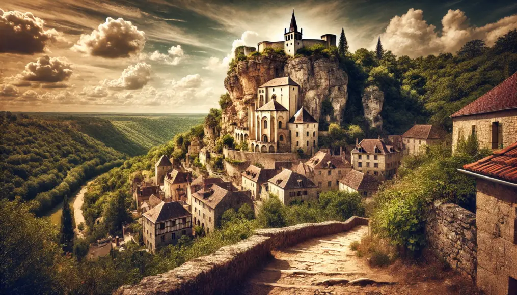 The landscape of Rocamadour in France, where Durandal is said to be enshrined