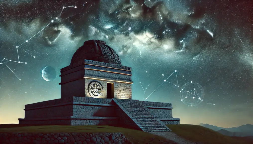 An ancient Maya observatory beneath a starry sky, symbolizing their advanced knowledge of astronomy