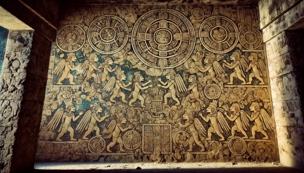 A preserved Maya wall painting depicting ancient mythology