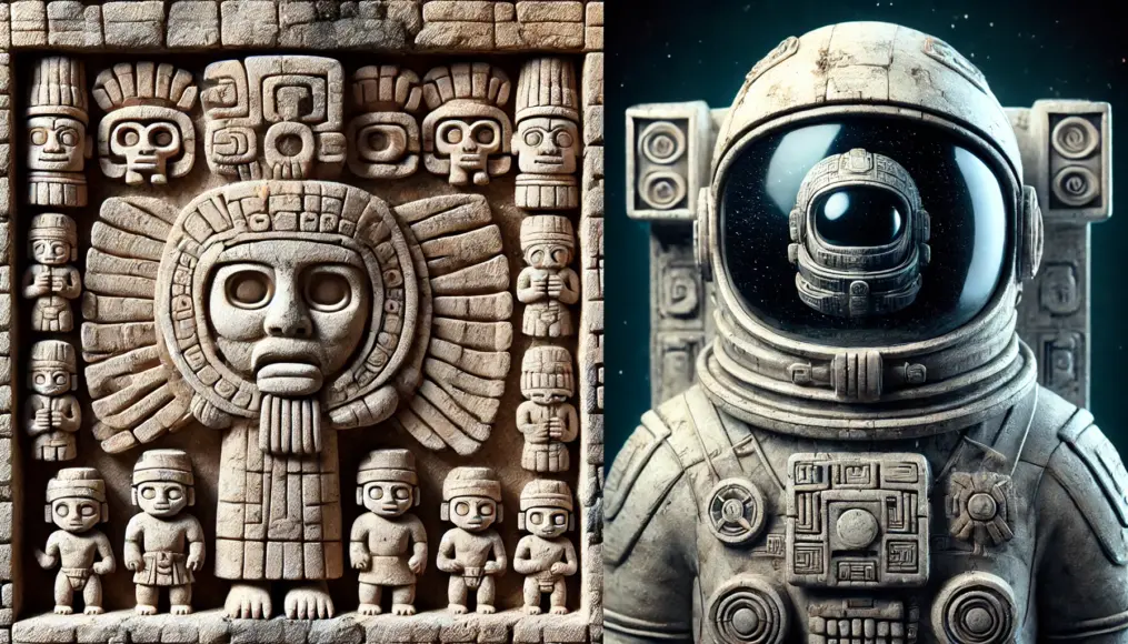 A side-by-side comparison of traditional Maya carvings and Pakal’s unusual relief