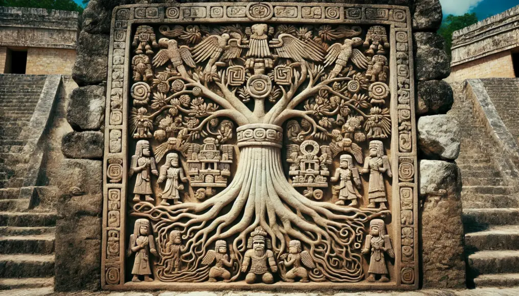 An ancient Maya carving representing the sacred Tree of Life