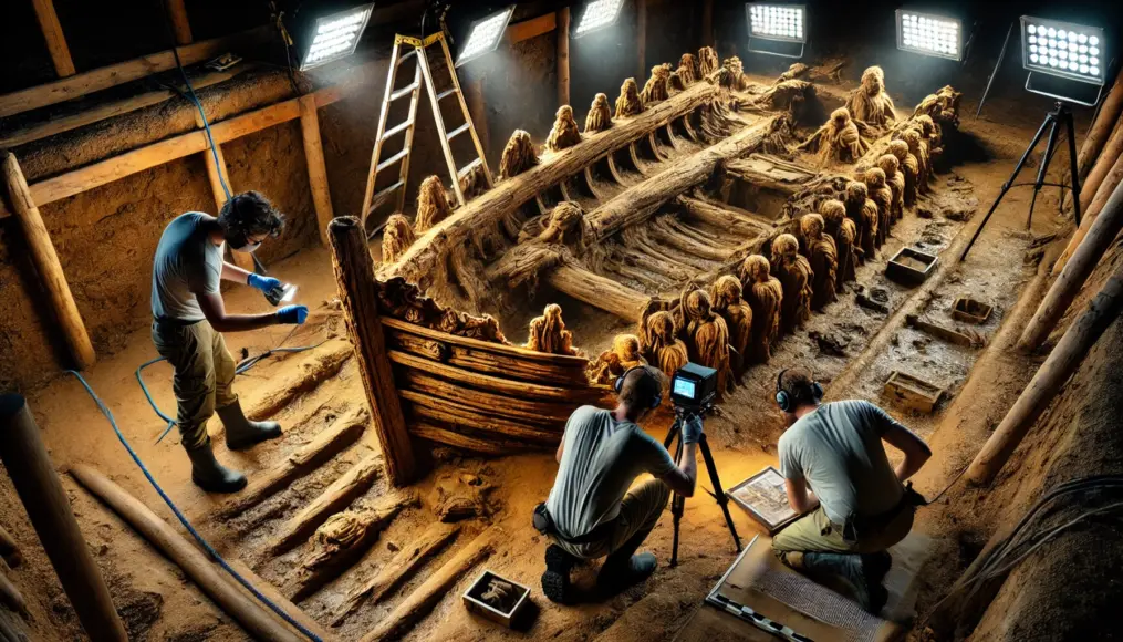 Archaeologists conducting excavation at the mysterious shipwreck site