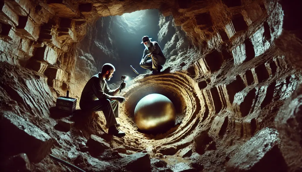 Geologists studying a metal sphere discovered deep within geological layers to determine if it formed naturally