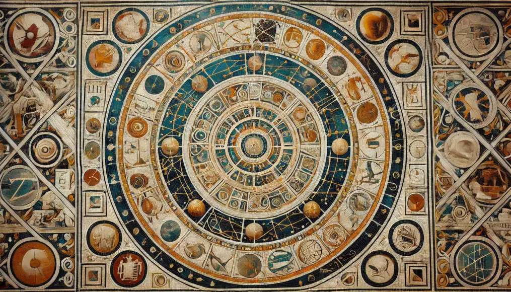 A Roman mosaic depicting celestial constellations. The arrangement of stars suggests astronomical knowledge far beyond its time