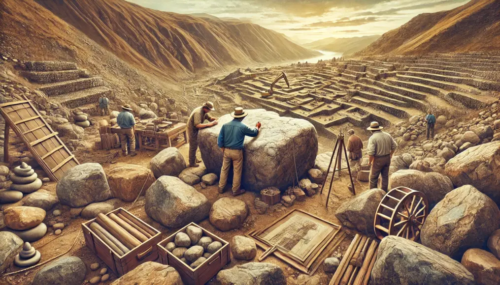 An illustration symbolizing the geological knowledge and material selection behind Sacsayhuamán's construction